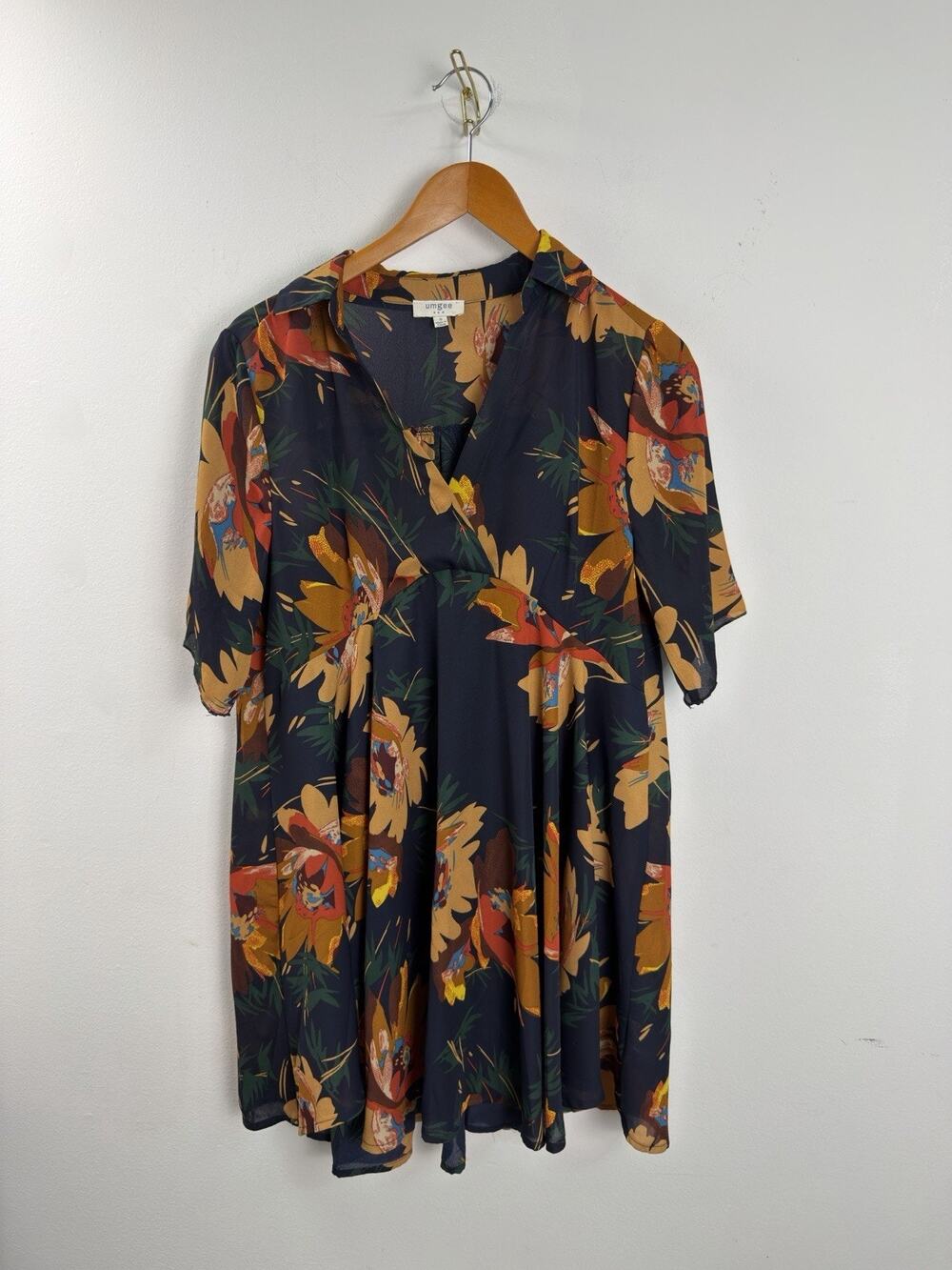 Umgee USA Woman's Small Semi Sheer Floral Burgundy Shirt Dress Oversized